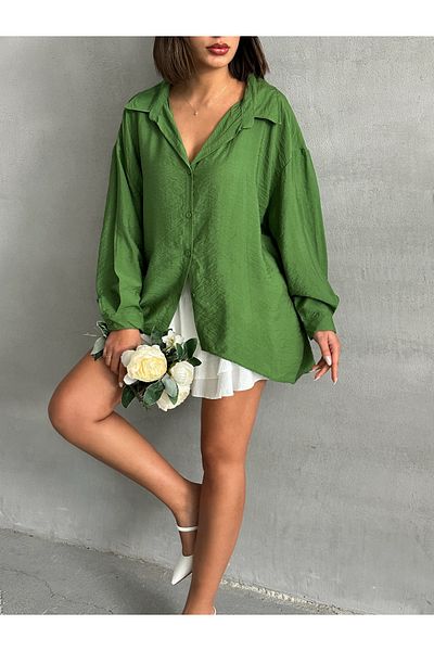 BEJNA Modales, strukturiertes, drapiertes Oversize-Hemd für Damen