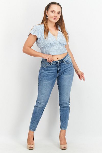 NA-KD Women V-neck Short Sleeve Allover Floral Print Top, Light Blue