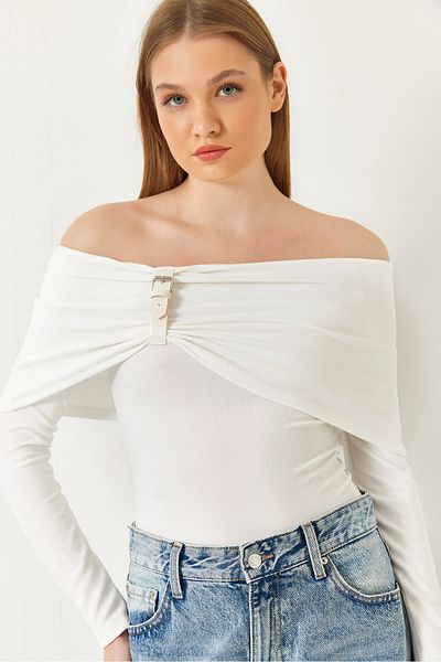 Bianco Lucci Bluză de damă cu guler Madonna cu detaliu curea 60261336