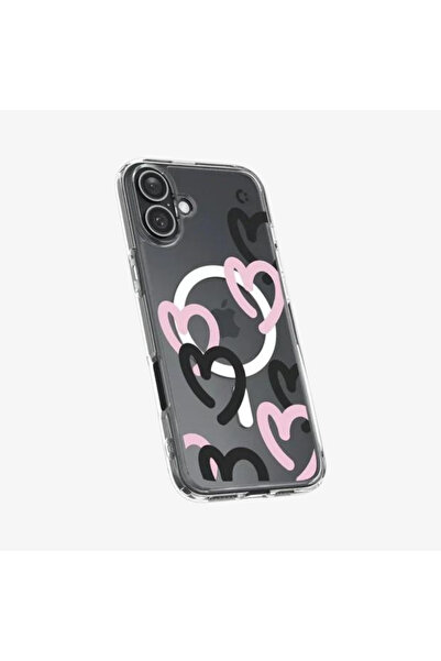 Spigen iPhone 16 Kılıf Ultra Hybrid MagFit MagSafe özellikli Hearts Black Pink - ACS08278