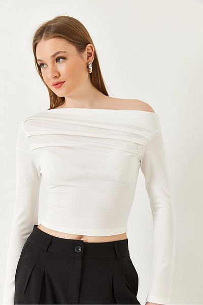 Bianco Lucci Bluză plisată cu guler Madonna pentru femei 7218 60261337