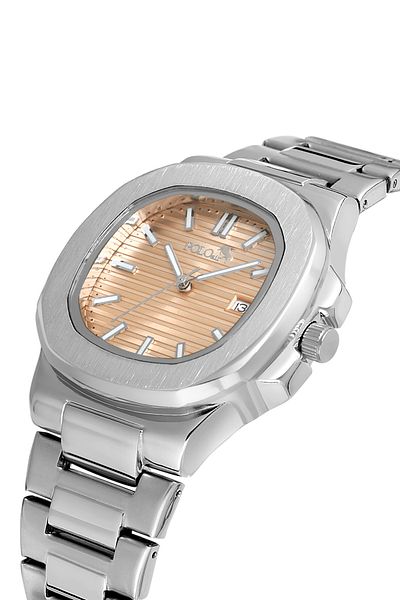 Polo Air Square Case Men's Wrist Watch with Double Clip Calendar Silver Coffy Color Pl-0960E3X