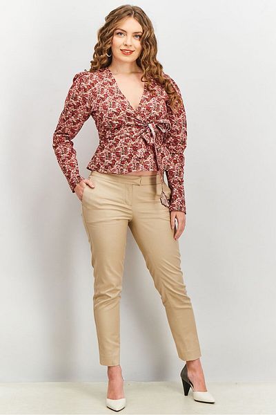 NA-KD Women Surplice Neck Long Sleeves Floral Print Wrap Top, Red