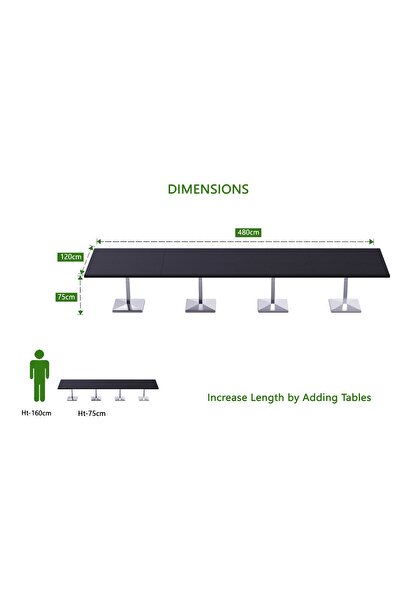 Mahmayi Ristoran 500PE-480 16 Seater Square Modular Pantry Table - Black