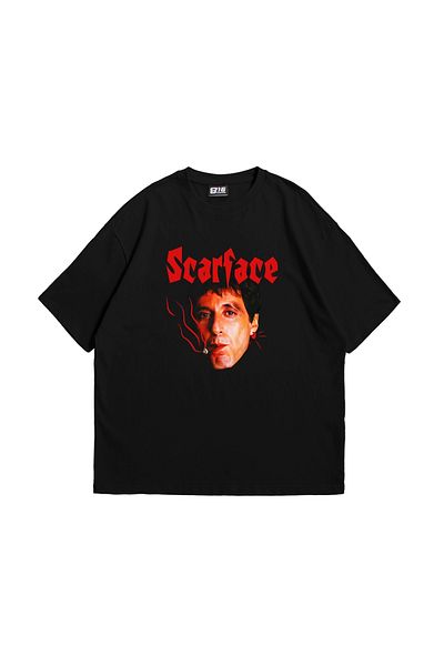 Sekizbiraltı Scarface Printed Oversize Unisex Μαύρο Tshirt