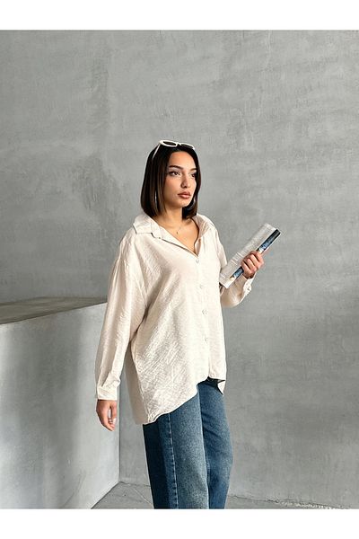 BEJNA Modales, strukturiertes, drapiertes Oversize-Hemd für Damen