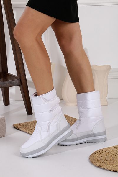 Allyup Unisex Λευκές καθημερινές μπότες χιονιού - Γούνινη εσωτερική επιφάνεια, αντιολισθητική σόλα Velcro, Μοντέλο 802