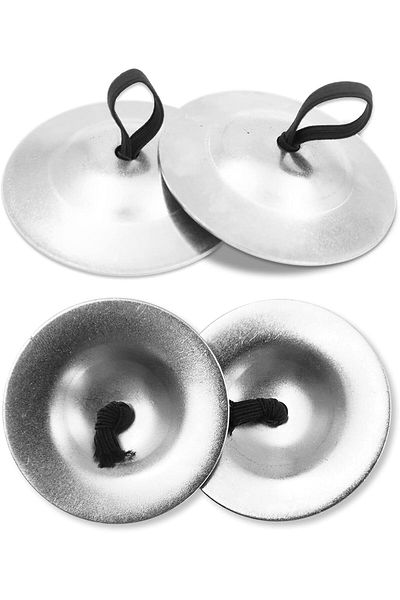 fulina 4Pcs Finger Cymbals,Finger Zills for Belly Dance, Brass Hand Cymbals,for Dancer Party,Silver