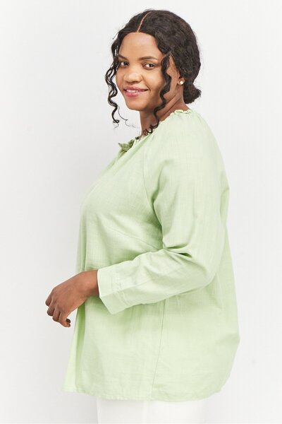 Tchibo Women V-neck Long Sleeve Plain Blouse, Light Green