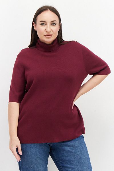 Anne Klein Women Plus Size Turtle Neck Short Sleeve Ribbed Blouse, Burgundy