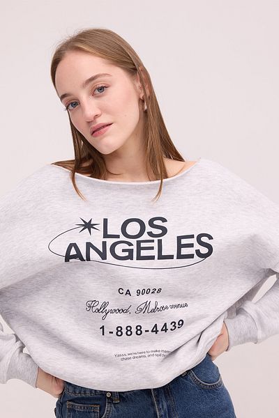 Addax Φούτερ LOS ANGELES Written Boat Neck Raised S1713