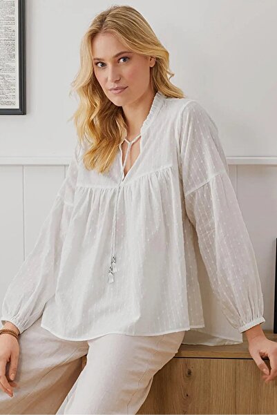 Tchibo بلوزة تونيك سادة للنساء، باللون الأبيض