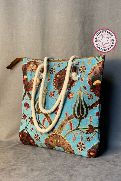 Uretti - Hüseyin 1361 Authentic Turkish Motif Chenille Fabric Saddle Bag