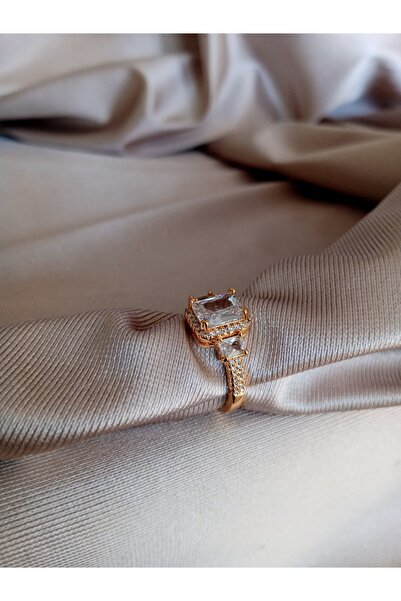 Pervin Ablacım Gold Adjustable Ring with Stones on Rectangular Stone Sides