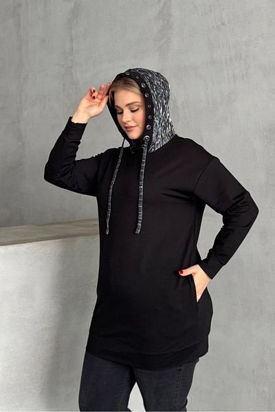 Stil Diva Plus Size Long Sleeve Hood Print Pocket Sweatshirt 106-92
