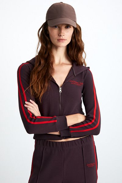 GRIMELANGE Briseıs Women's Hooded Zipper Detailed Embroidery Detailed Purple Hoodie