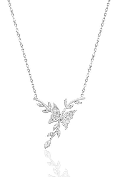 Söğütlü Silver Gümüş rodyumlu zirkon taşlı dalda dans eden kelebek kolye SGTL...