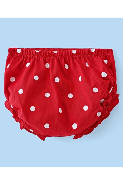 Babyhug Babyhug Single Jersey Knit Half Sleeves Frock Bloomer Polka Dots Print & Bow Applique - Red & White