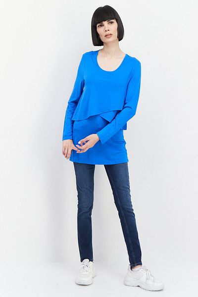 Bamboo Women Scoop Neck Long Sleeve Plain Top, Blue