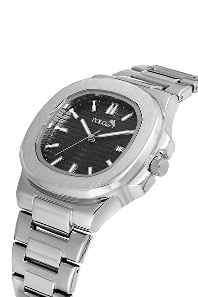 Polo Air Çift Klips Takvimli Kare Kasa Erkek Kol Saati Gümüş Siyah Renk PL-09...