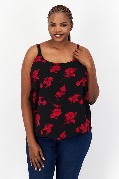 Bar III Women Plus Size U-neck Sleeveless Floral Pattern Blouse, Red