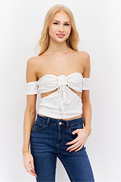 The Frolic بلوزة نسائية بفتحة رقبة على شكل قلب وأكمام مكشوفة الكتفين وتفاصيل ...