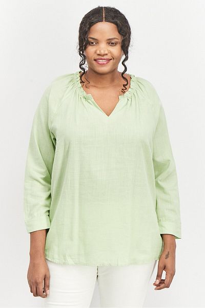 Tchibo Women V-neck Long Sleeve Plain Blouse, Light Green