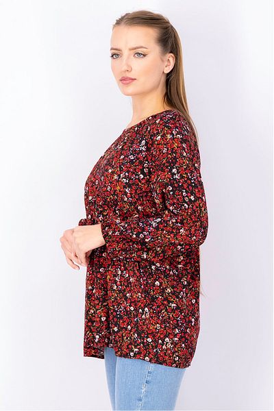 Esprit Women Round Neck Long Sleeves Floral Blouse, Red and Black
