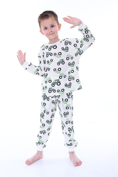 depobukids Men's Pajama Set - Tractor Print, 100% Cotton, Long Sleeve (3-8 Years)