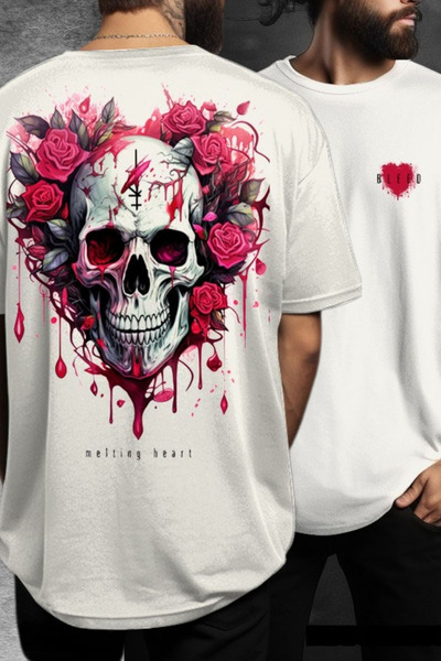 FECCY Tricou oversize din bumbac cu imprimeu inimă topită