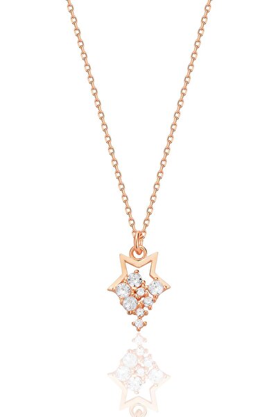 Söğütlü Silver Gümüş rose zirkon taşlı yıldız yağmuru kolye SGTL12684ROSE