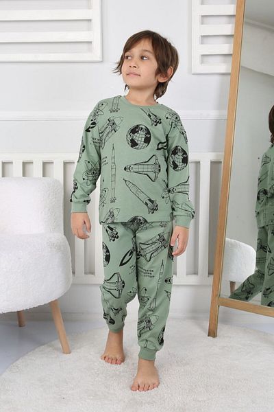 depobukids 3-8 Years Old Men's Pajamas Set - Space Shuttle Print, 100% Cotton, Long Sleeve
