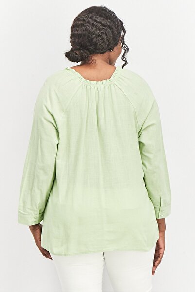 Tchibo Women V-neck Long Sleeve Plain Blouse, Light Green
