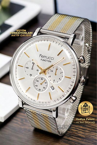 Ferrucci Yellow White Men's Wrist Watch and Bracelet - Function Bombe 168855