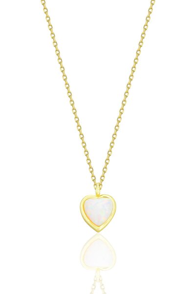 Söğütlü Silver Gümüş altın yaldızlı opal taşlı kalp kolye SGTL12673BEYAZ