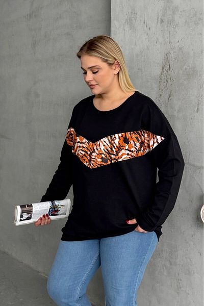 Stil Diva Plus Size Crew Neck Long Sleeve Leopard Print Sweatshirt 300281