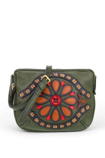 GÖN حقيبة كروس نسائية مصنوعة يدويًا باللون الأخضر متعدد الألوان Sutu