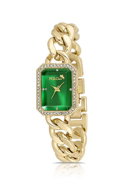 Polo Air Gold Green Luxury Jewelled Chain Cord Women's Wristwatch - Pl-1494B3X