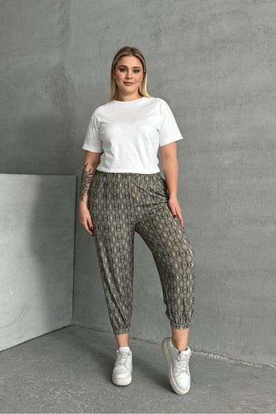 Stil Diva Large Size Patterned Pocket Trousers with Elastic Waist and Legs 303301