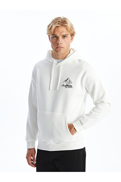 LC Waikiki Ανδρικό φούτερ με κουκούλα LCW Ecru - Casual, μακρυμάνικο και με στάμπα