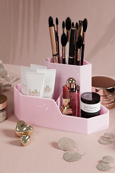 Fesya Home Organizator de machiaj TRIUNghiular CORNER Organizator de birou - roz