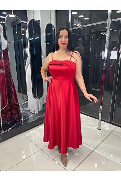 fevzuss Kırmızı Midi Boy Kiloş Abiye