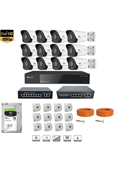 Uniview 4 Mp Ip Kamera 12 Kameralı Full Hd Set