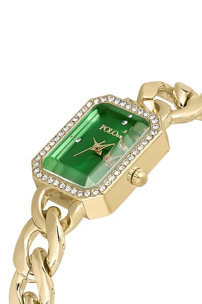 Polo Air Gold Green Luxury Jewelled Chain Cord Women's Wristwatch - Pl-1494B3X
