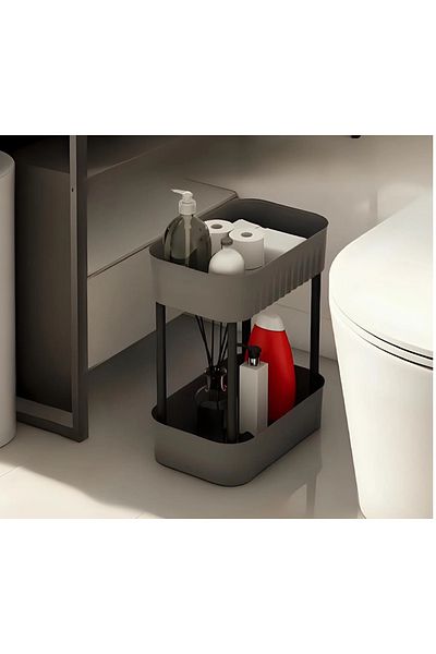Dükkanönü Γκρι Lisbon Multi-Purpose 2-Tier Bathroom Organizer Εσωτερικό ντουλάπι κάτω από πάγκο χωρίς ρόδες