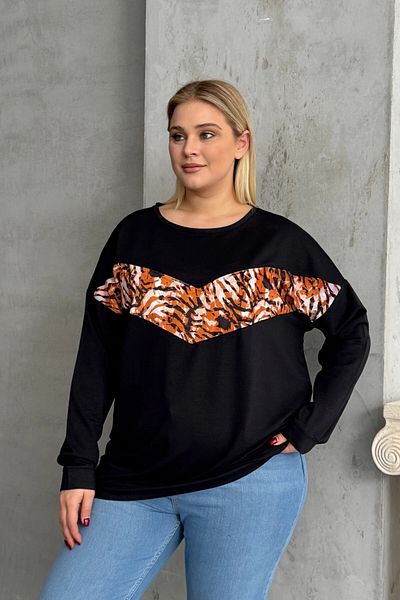 Stil Diva Plus Size Crew Neck Long Sleeve Leopard Print Sweatshirt 300281