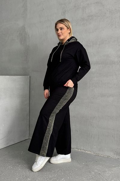 Stil Diva Pantaloni de trening largi, cu picioare largi, fără buzunare, cu imprimeu lateral, mărime mare 106-74