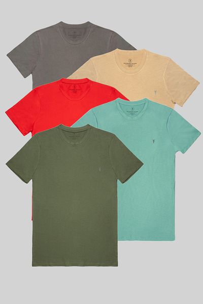 COMBİNE MİCHAİL Tricou de bază Fume-Bej-Roșu-Cagla-Kaki Crew Neck pentru bărbați