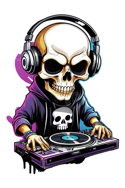 MegaSticker Autocolant DJ Skull pentru mașină și motocicletă - 13x10 cm pentru cască și laptop