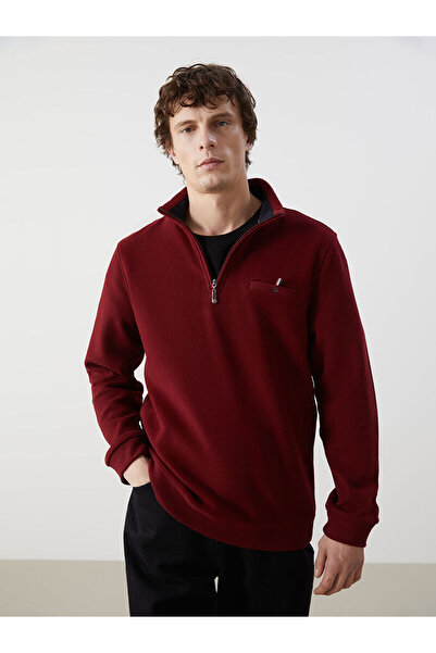 LC Waikiki سويت شيرت رجالي ذو ياقة عالية باللون العنابي